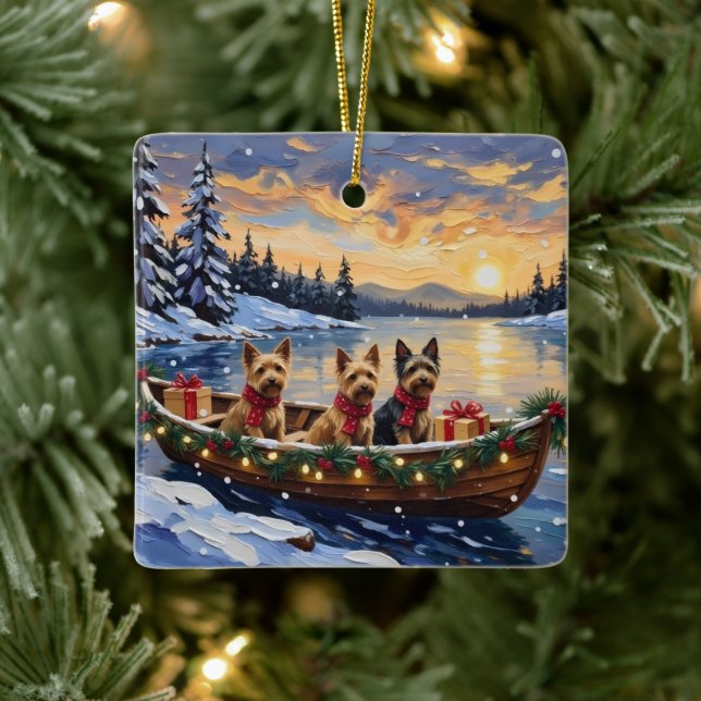 Australian Terrier Christmas Boat Holiday Ceramic Ornament (Tree)