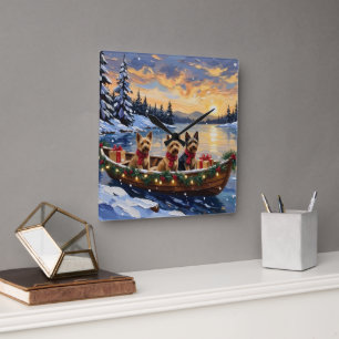Australian Terrier Christmas Boat Holiday Square Wall Clock
