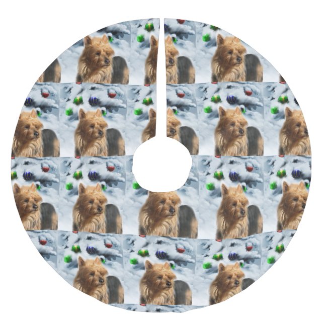 Australian Terrier Christmas Brushed Polyester Tree Skirt (Front)