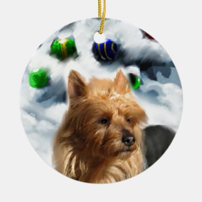 Australian Terrier Christmas Ceramic Tree Decoration (Front)