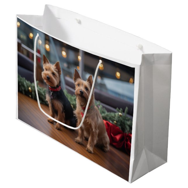 Australian Terrier Christmas Cruise: Pawsome  Large Gift Bag (Front Angled)