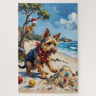 Australian Terrier Christmas Down Under Holiday Jigsaw Puzzle