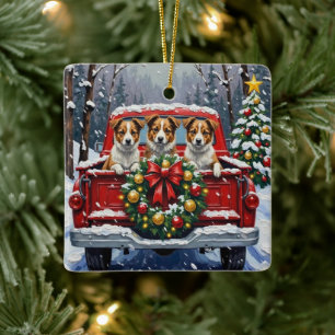 Australian Terrier Christmas Red Truck Holiday Ceramic Ornament