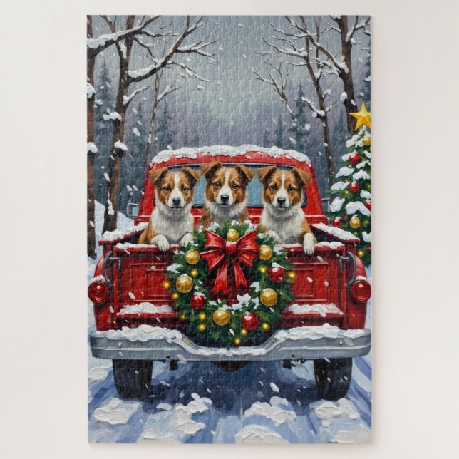 Australian Terrier Christmas Red Truck Holiday Jigsaw Puzzle (Vertical)