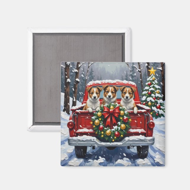 Australian Terrier Christmas Red Truck Holiday Magnet (Front/Back)
