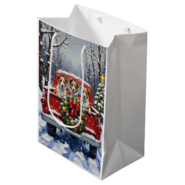 Australian Terrier Christmas Red Truck Holiday Medium Gift Bag (Front Angled)