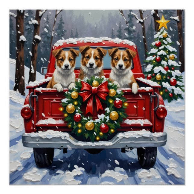 Australian Terrier Christmas Red Truck Holiday Poster (Front)