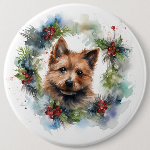 Australian Terrier Christmas Wreath Festive Pup 6 Cm Round Badge