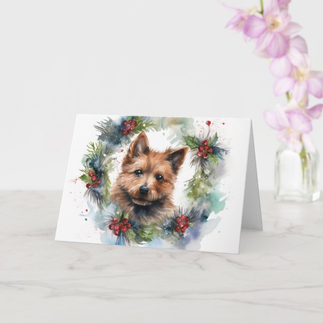 Australian Terrier Christmas Wreath Festive Pup  Card (Orchid)