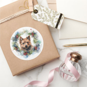 Australian Terrier Christmas Wreath Festive Pup  Classic Round Sticker