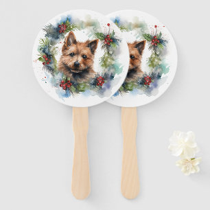 Australian Terrier Christmas Wreath Festive Pup  Hand Fan