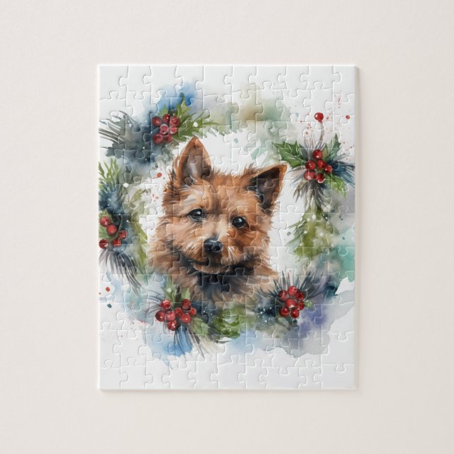 Australian Terrier Christmas Wreath Festive Pup  Jigsaw Puzzle (Vertical)