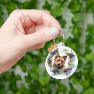 Australian Terrier Christmas Wreath Festive Pup Key Ring