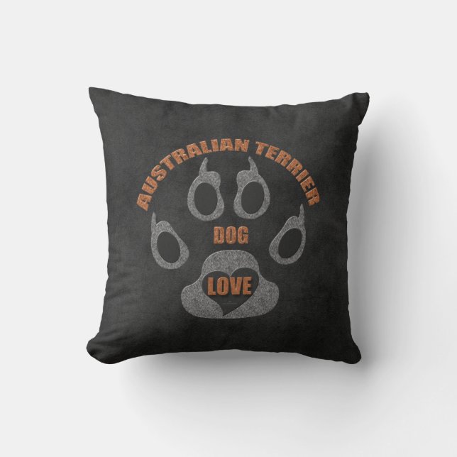 Australian Terrier Dog Breed on Charcoal Grey Cushion (Front)