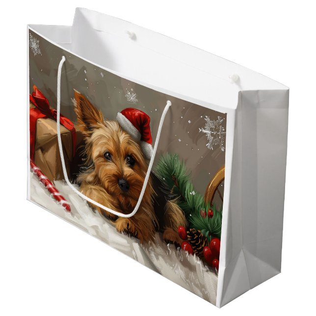 Australian Terrier Dog Christmas Festive Large Gift Bag (Front Angled)