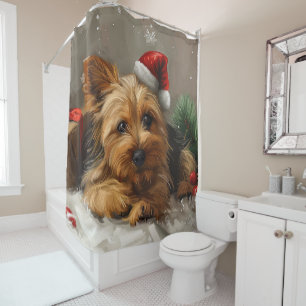 Australian Terrier Dog Christmas Festive Shower Curtain