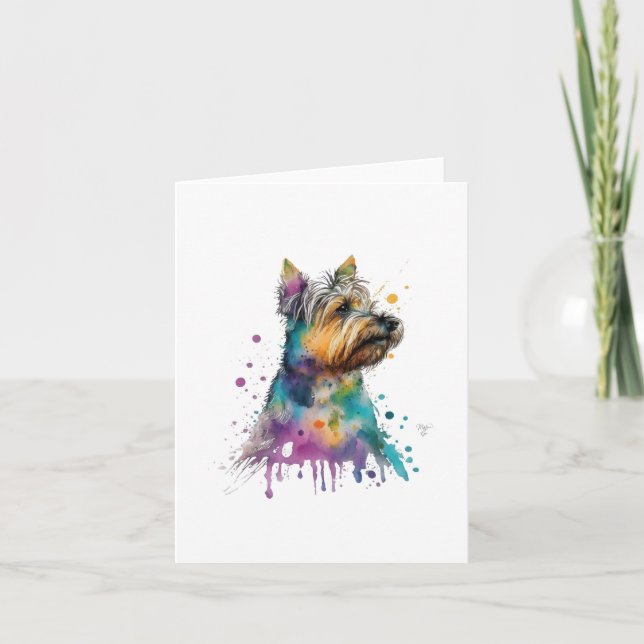 Australian Terrier Dog In Watercolor & Pen Holiday Card (Front)