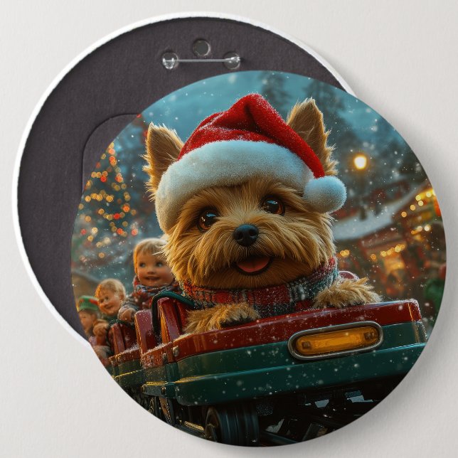 Australian Terrier Dog Roller Coaster Christmas 6 Cm Round Badge (Front & Back)