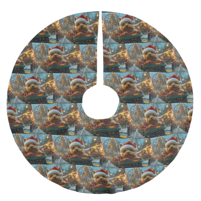 Australian Terrier Dog Roller Coaster Christmas Brushed Polyester Tree Skirt (Front)