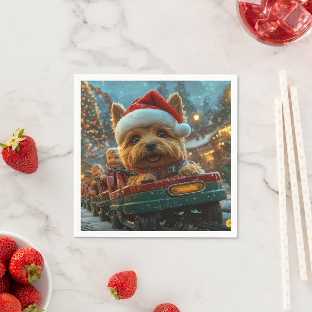 Australian Terrier Dog Roller Coaster Christmas Napkin (Insitu)