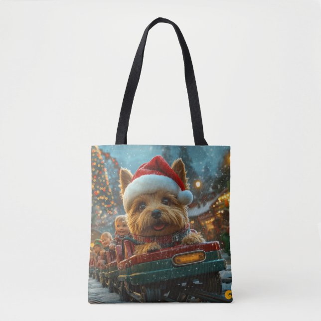 Australian Terrier Dog Roller Coaster Christmas Tote Bag (Front)