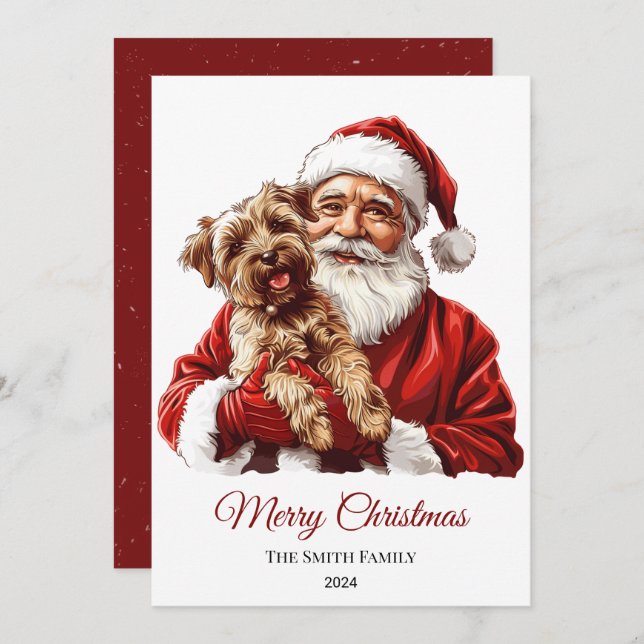 Australian Terrier Dog Santa Claus Christmas Holiday Card (Front/Back)