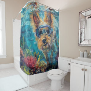 Australian Terrier Dog Scuba Diving Underwater Shower Curtain