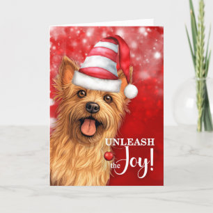Australian Terrier Dog Unleash the Joy Christmas Holiday Card