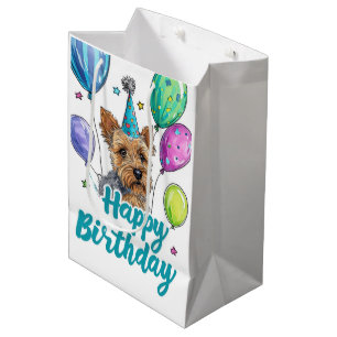 Australian Terrier Dog with Balloons Birthday Medium Gift Bag