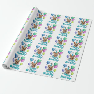 Australian Terrier Dog with Balloons Birthday Wrapping Paper