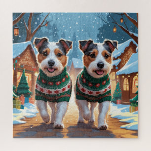 Australian Terrier Dogs Christmas Snow Holiday Jigsaw Puzzle