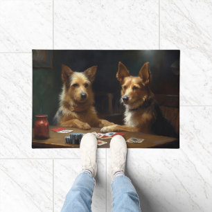 Australian Terrier Dogs Playing Poker Art Doormat