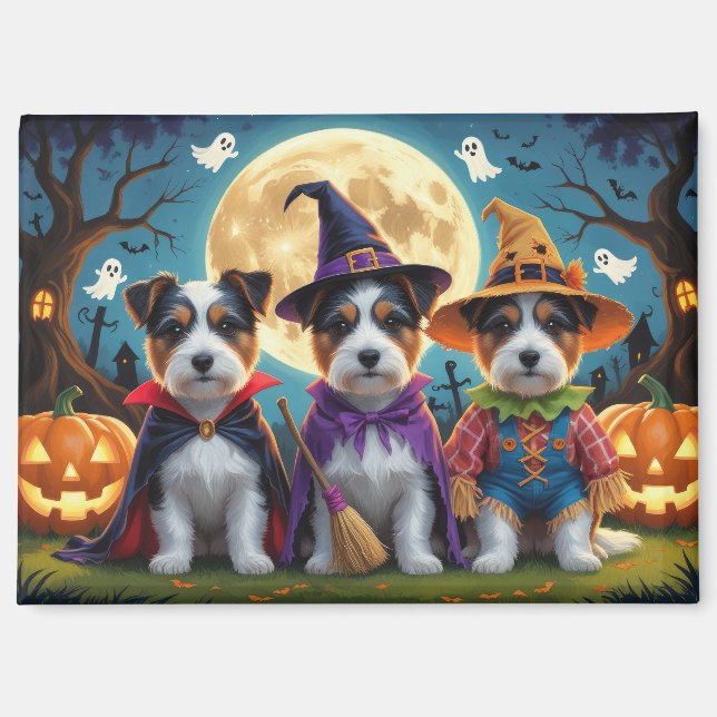 Australian Terrier Dogs Pumpkin Halloween Funny Magnet (Front)