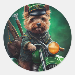 Australian Terrier driving bike St. Patrick's Day Classic Round Sticker