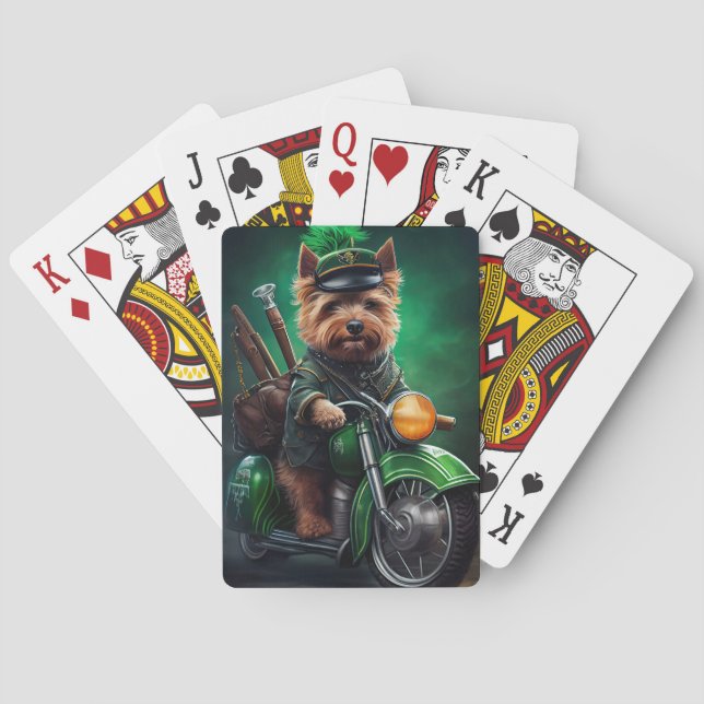 Australian Terrier driving bike St. Patrick's Day Playing Cards (Back)