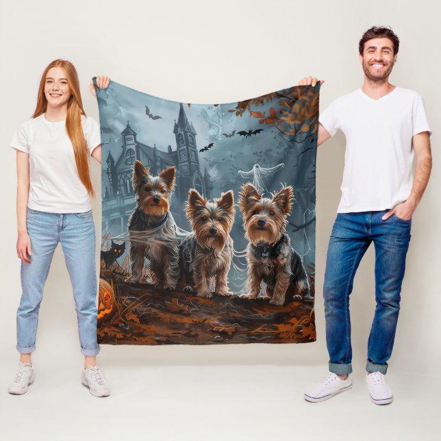 Australian Terrier Halloween Night Doggy Delight Fleece Blanket (In Situ)