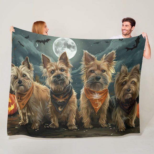 Australian Terrier Halloween Spooky Fleece Blanket (In Situ)