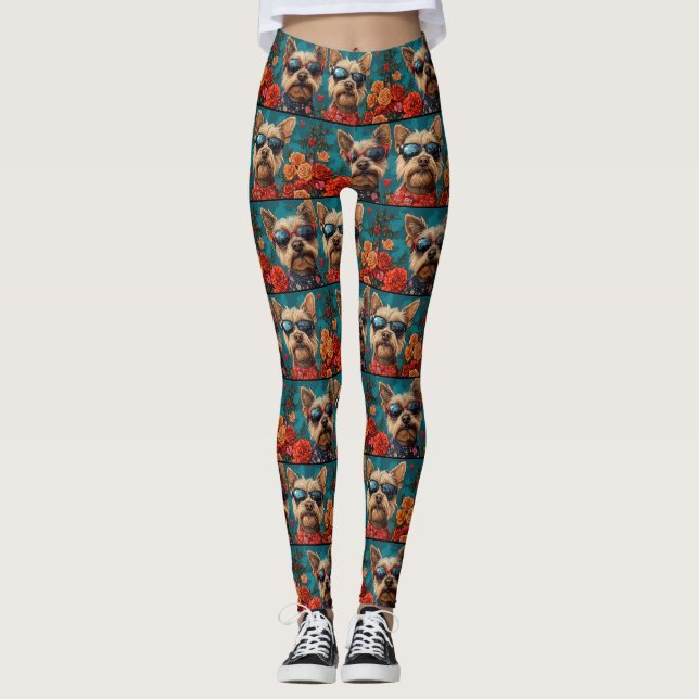 Australian Terrier Heart Roses Valentine's Day Leggings (Front)