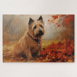 Australian Terrier in Autumn Leaves Fall Inspire Jigsaw Puzzle
