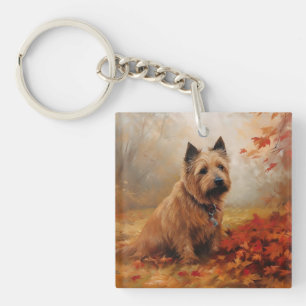 Australian Terrier in Autumn Leaves Fall Inspire Key Ring
