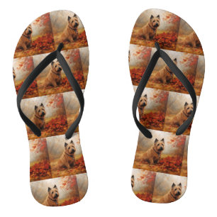 Australian Terrier in Autumn Leaves Fall Inspire Thongs