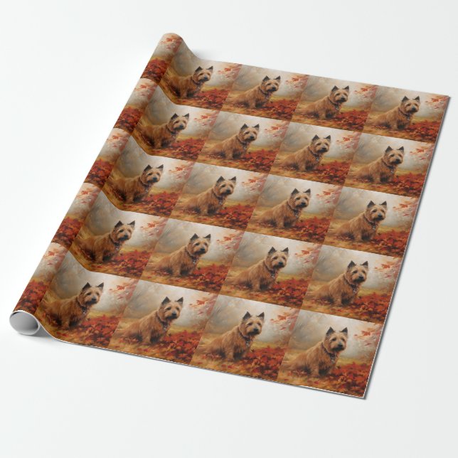 Australian Terrier in Autumn Leaves Fall Inspire Wrapping Paper (Unrolled)