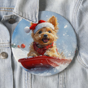 Australian Terrier in Sledge Let it Snow Christmas 6 Cm Round Badge