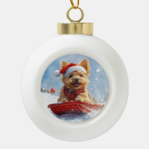 Australian Terrier in Sledge Let it Snow Christmas Ceramic Ball Christmas Ornament