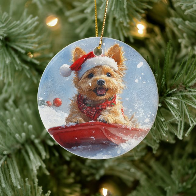 Australian Terrier in Sledge Let it Snow Christmas Ceramic Ornament (Tree)