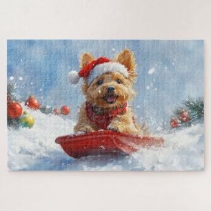 Australian Terrier in Sledge Let it Snow Christmas Jigsaw Puzzle