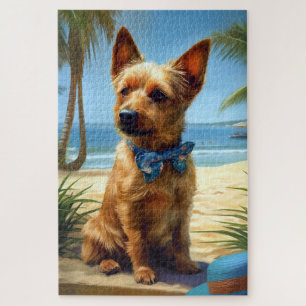 Australian Terrier On Beach dog lover summer gift Jigsaw Puzzle