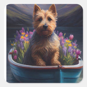 Australian Terrier on Paddle: A Scenic Adventure Square Sticker
