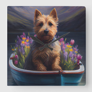Australian Terrier on Paddle: A Scenic Adventure Square Wall Clock