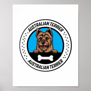 Australian Terrier Peeking Illustration Badge Poster